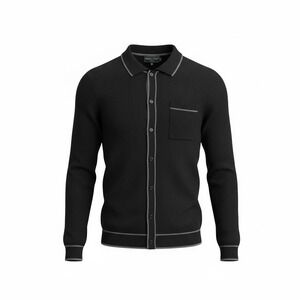 Paisley & Gray Men's Slim-Fit Tipped Ribbed-Knit Polo Shirt Onyx‎ Black  Size- M